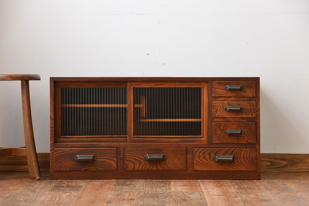 アンティーク家具　古民具・骨董　前面欅材!上質で高級な和製アンティークローボード