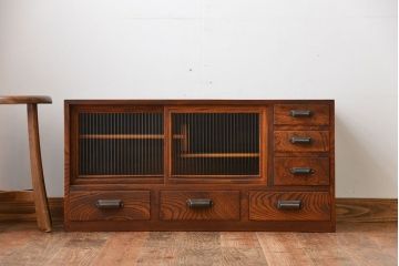 アンティーク家具　古民具・骨董　前面欅材!上質で高級な和製アンティークローボード