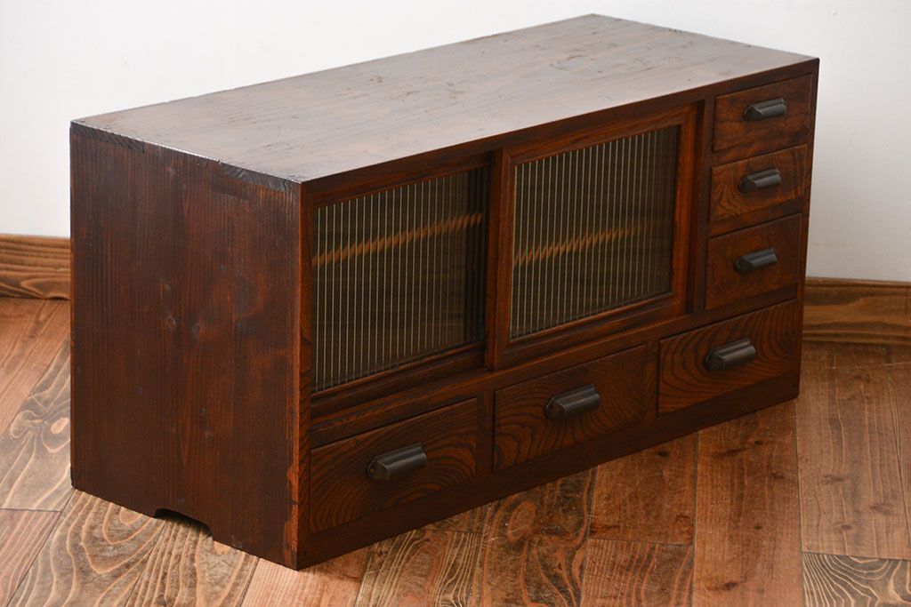 アンティーク家具　古民具・骨董　前面欅材!上質で高級な和製アンティークローボード