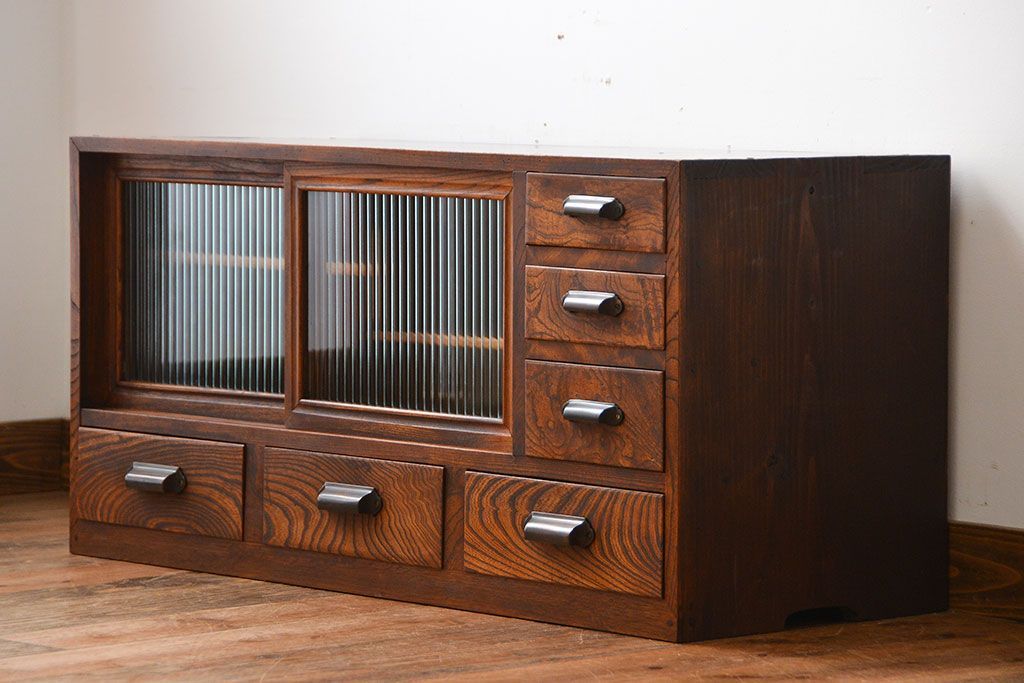 アンティーク家具　古民具・骨董　前面欅材!上質で高級な和製アンティークローボード