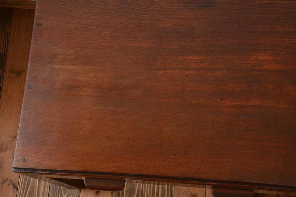 アンティーク家具　アンティーク　古いカバ材とナラ材の味わい深い片袖机