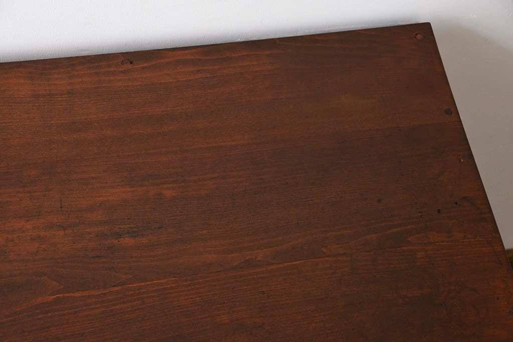 アンティーク家具　アンティーク　古いカバ材とナラ材の味わい深い片袖机