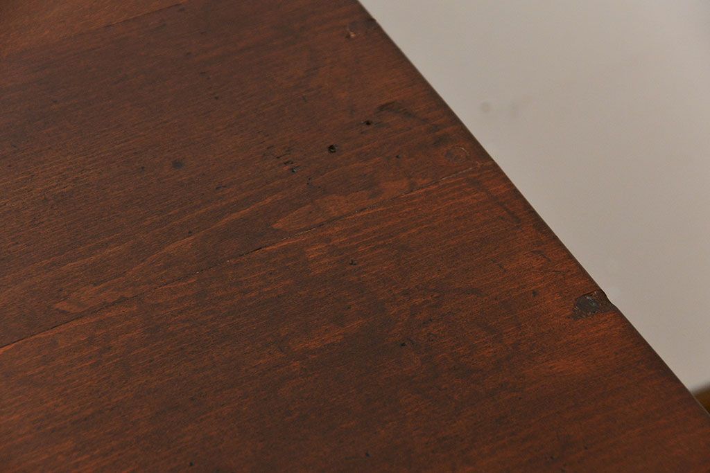 アンティーク家具　アンティーク　古いカバ材とナラ材の味わい深い片袖机