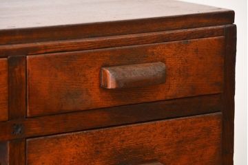 アンティーク家具　アンティーク　古いカバ材とナラ材の味わい深い片袖机