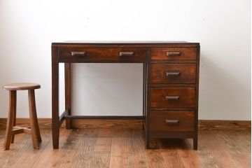 レトロ家具　昭和レトロ　古い木製のシンプルなアンティークデスク(片袖机)