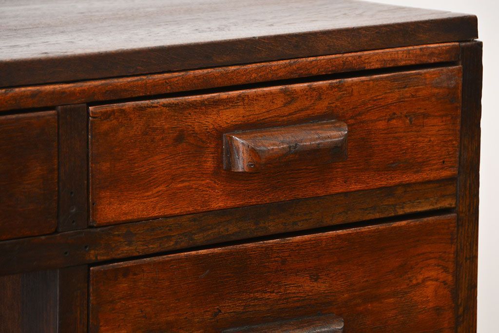 レトロ家具　昭和レトロ　古い木製のシンプルなアンティークデスク(片袖机)