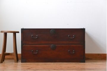 アンティーク家具　古民具・骨董　欅材!丸金具の時代箪笥テレビボード(ローボード)(2)