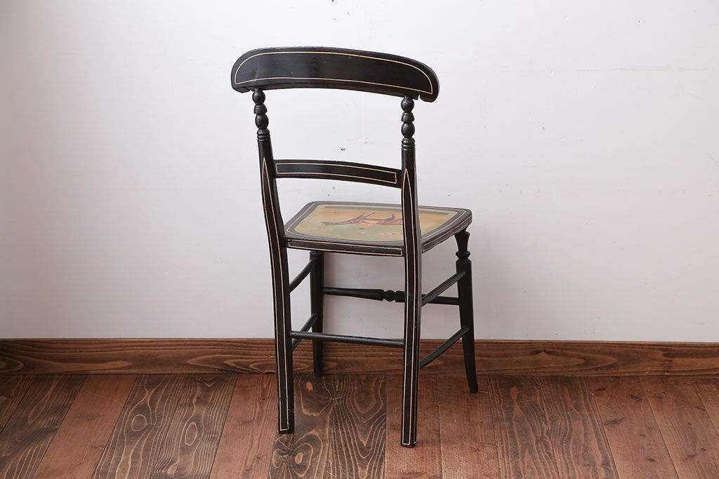 アンティーク家具　アンティーク　おしゃれで小ぶりなトールペイントチェア(2)
