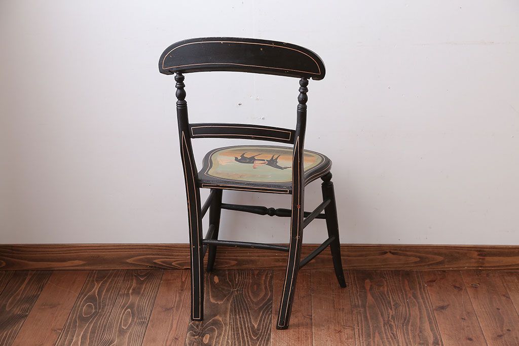 アンティーク家具　アンティーク　おしゃれで小ぶりなトールペイントチェア(3)