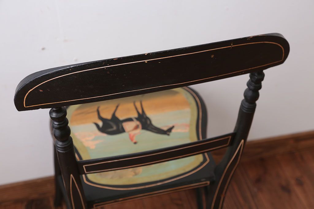 アンティーク家具　アンティーク　おしゃれで小ぶりなトールペイントチェア(3)