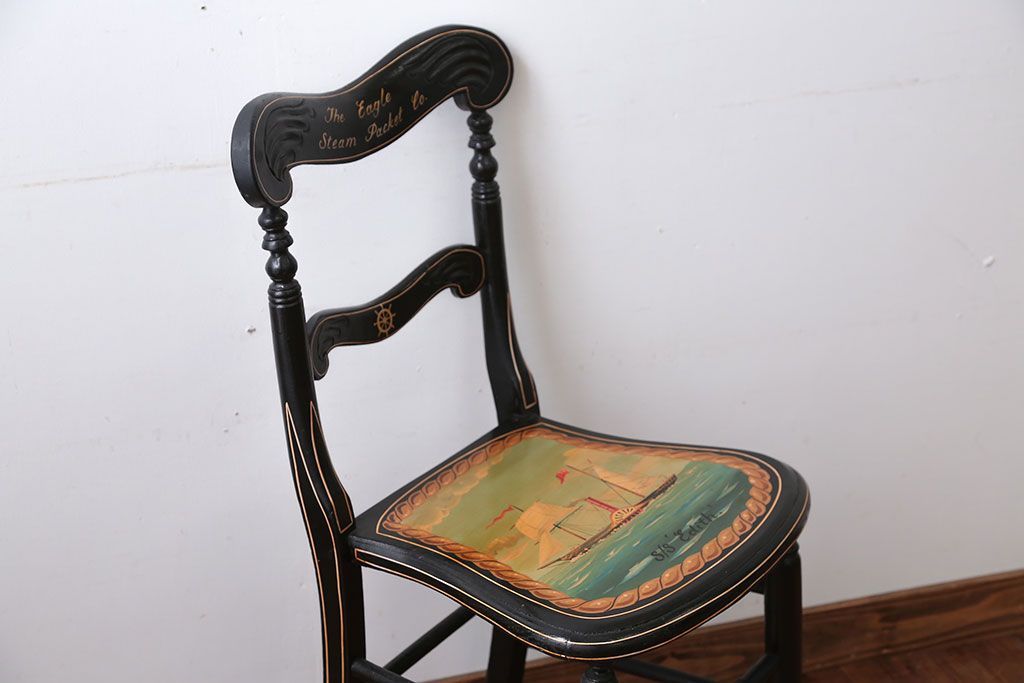 アンティーク家具　アンティーク　おしゃれで小ぶりなトールペイントチェア(4)