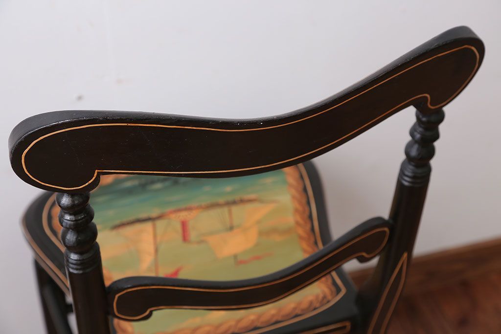 アンティーク家具　アンティーク　おしゃれで小ぶりなトールペイントチェア(4)