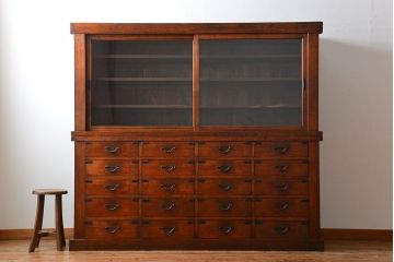 アンティーク家具　古民具・骨董　前面檜材のアンティーク重ね収納棚(水屋箪笥)