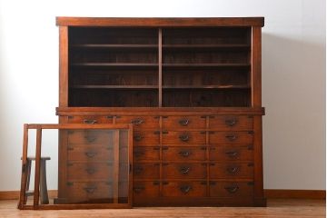 アンティーク家具　古民具・骨董　前面檜材のアンティーク重ね収納棚(水屋箪笥)
