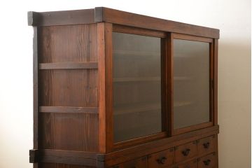 アンティーク家具　古民具・骨董　前面檜材のアンティーク重ね収納棚(水屋箪笥)