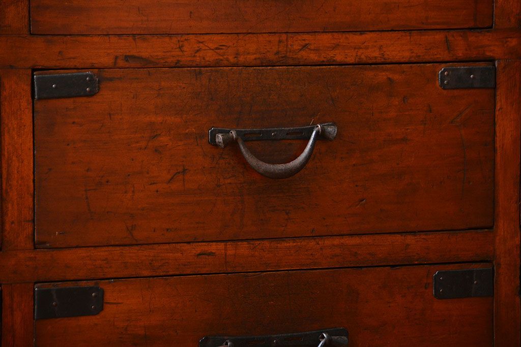 アンティーク家具　古民具・骨董　前面檜材のアンティーク重ね収納棚(水屋箪笥)