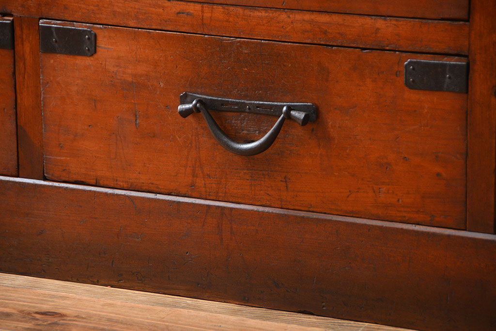 アンティーク家具　古民具・骨董　前面檜材のアンティーク重ね収納棚(水屋箪笥)