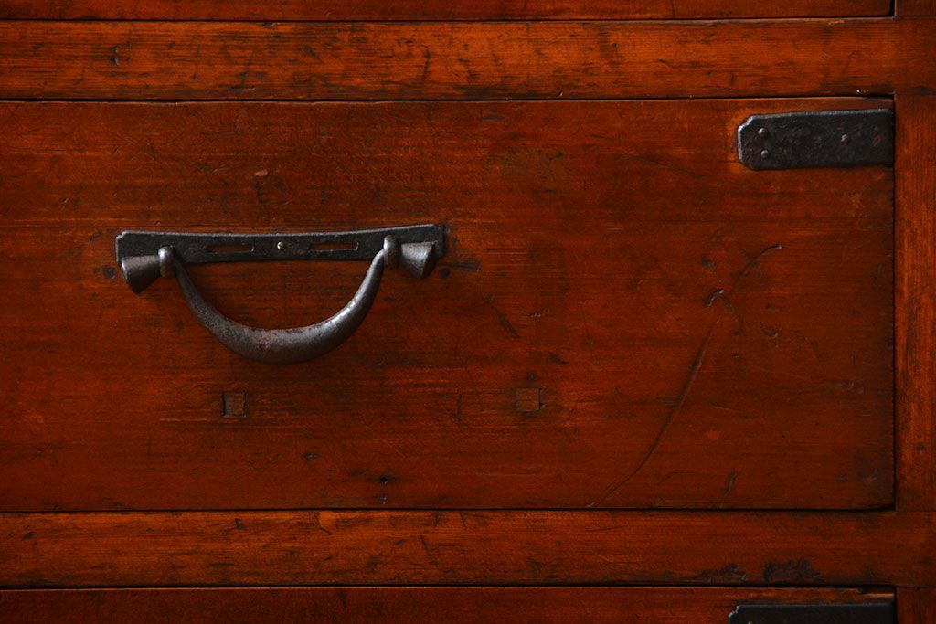 アンティーク家具　古民具・骨董　前面檜材のアンティーク重ね収納棚(水屋箪笥)