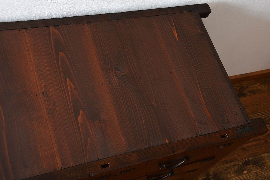 アンティーク家具　古民具・骨董　前面檜材のアンティーク重ね収納棚(水屋箪笥)