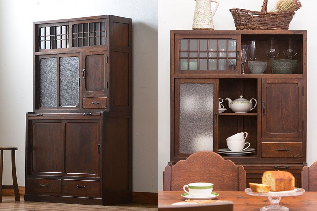 アンティーク家具　和製アンティーク　古いナラ材の上質な食器棚(カップボード)