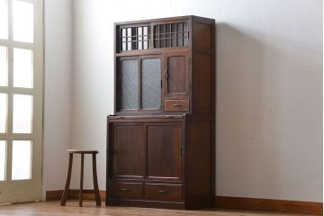 アンティーク家具　和製アンティーク　古いナラ材の上質な食器棚(カップボード)