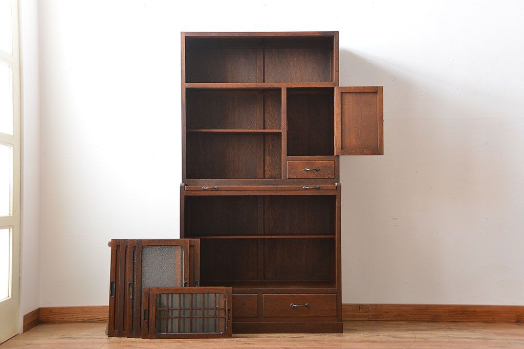 アンティーク家具　和製アンティーク　古いナラ材の上質な食器棚(カップボード)