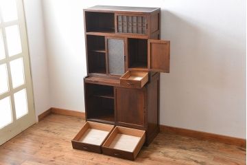 アンティーク家具　和製アンティーク　古いナラ材の上質な食器棚(カップボード)