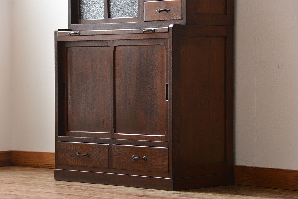 アンティーク家具　和製アンティーク　古いナラ材の上質な食器棚(カップボード)