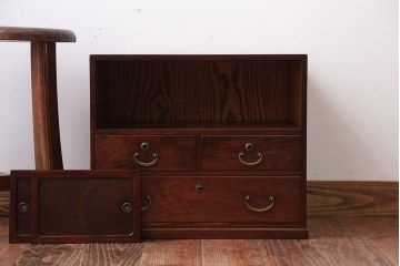 アンティーク家具　古民具・骨董　高級品!古い槐(えんじゅ)材の上質な戸棚付き小引き出し