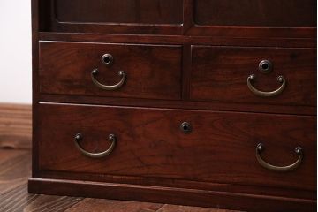 アンティーク家具　古民具・骨董　高級品!古い槐(えんじゅ)材の上質な戸棚付き小引き出し