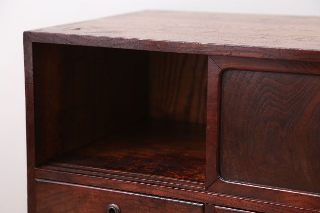 アンティーク家具　古民具・骨董　高級品!古い槐(えんじゅ)材の上質な戸棚付き小引き出し
