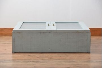 アンティーク家具　アンティークペイント　気泡ガラス入り!シンプルな縦型の壁掛け戸棚