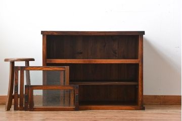 アンティーク家具　古民具・骨董　前面欅材の気泡ガラス戸時代箪笥サイドボード