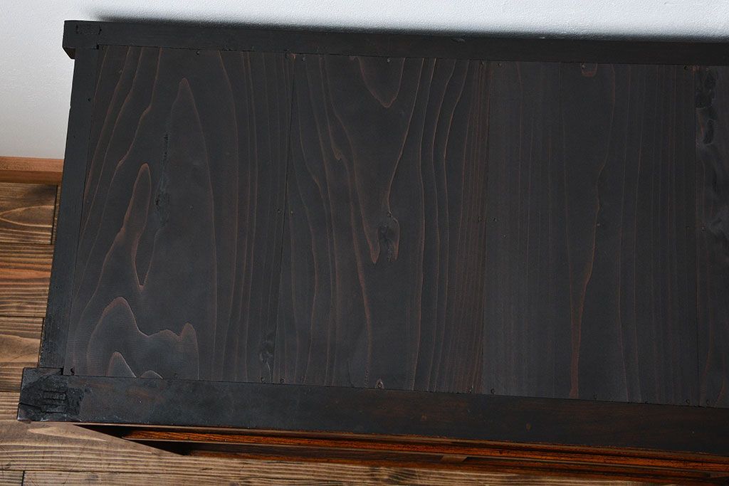 アンティーク家具　古民具・骨董　前面欅材の気泡ガラス戸時代箪笥サイドボード