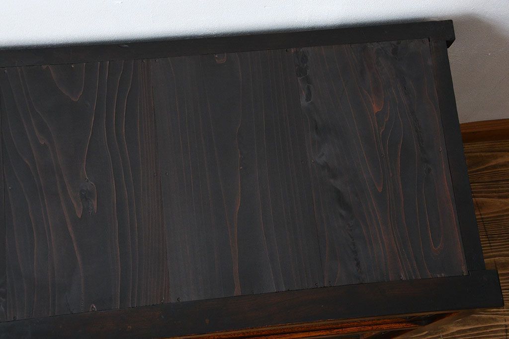 アンティーク家具　古民具・骨董　前面欅材の気泡ガラス戸時代箪笥サイドボード