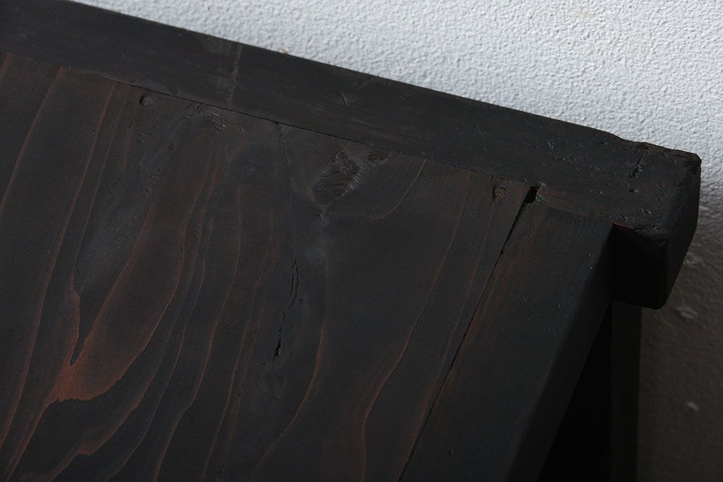 アンティーク家具　古民具・骨董　前面欅材の気泡ガラス戸時代箪笥サイドボード