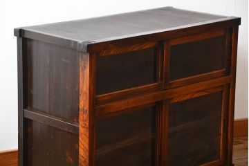 アンティーク家具　古民具・骨董　前面欅材の気泡ガラス戸時代箪笥サイドボード