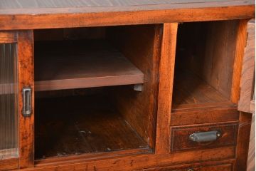 アンティーク家具　古民具・骨董　前面欅材のモールガラス戸時代箪笥サイドボード