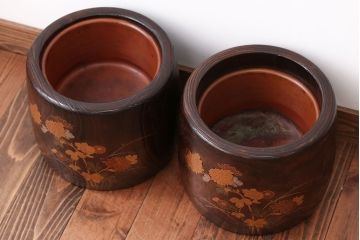 アンティーク雑貨　古民具・骨董　古い螺鈿金蒔絵桐火鉢一対