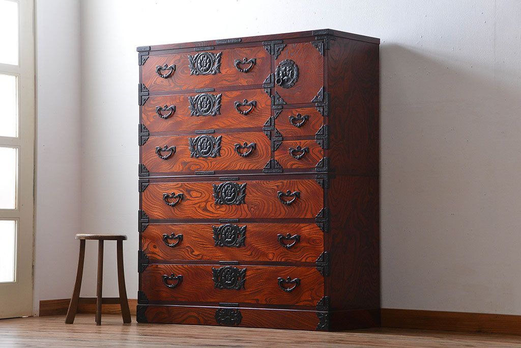 中古 伝統民芸家具 岩谷堂　美品　2段重ね衣装箪笥