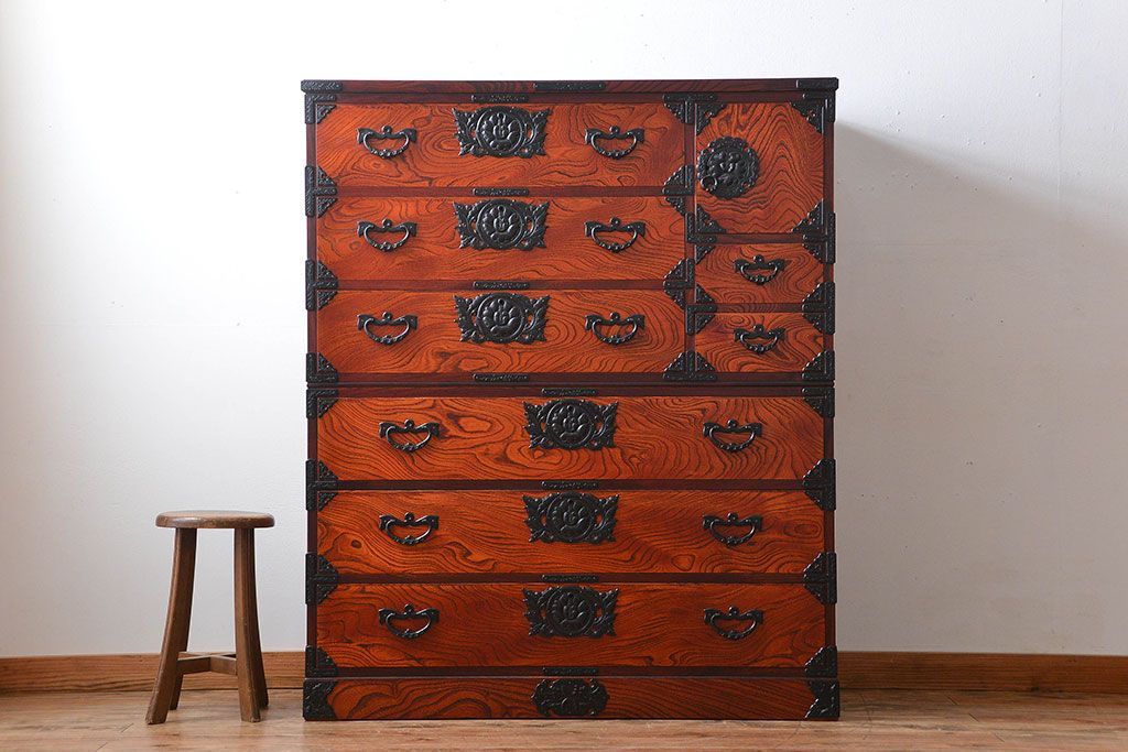 中古 伝統民芸家具 岩谷堂　美品　2段重ね衣装箪笥