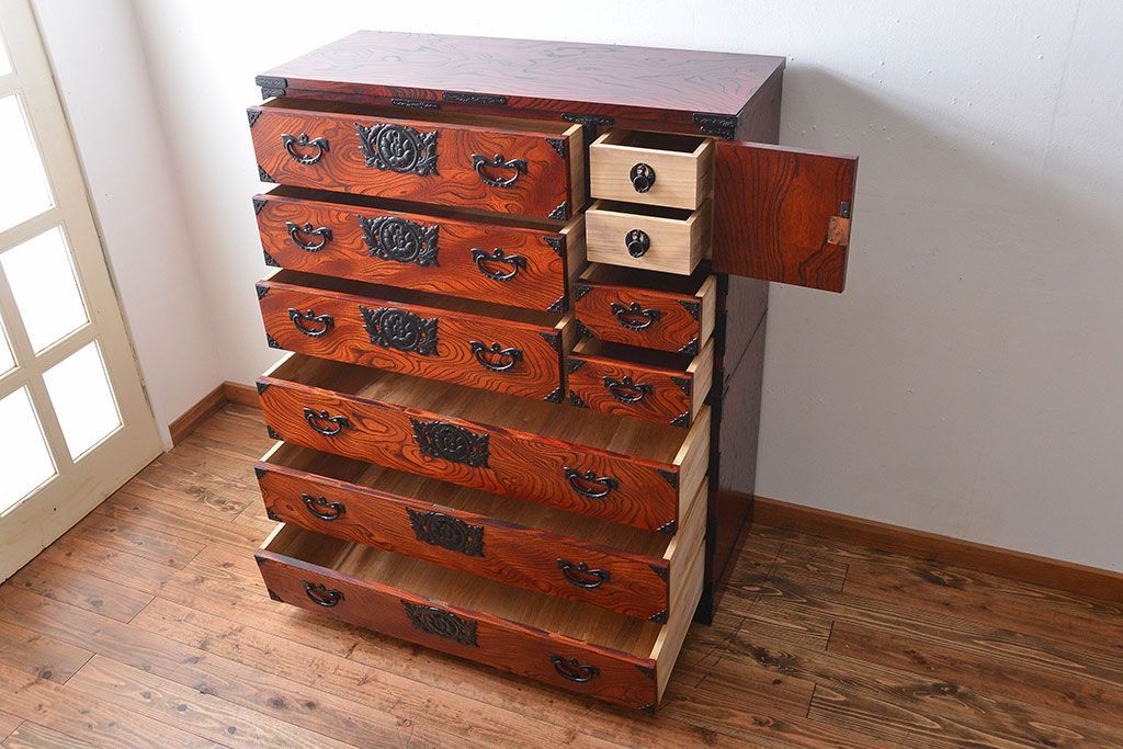 中古 伝統民芸家具 岩谷堂　美品　2段重ね衣装箪笥