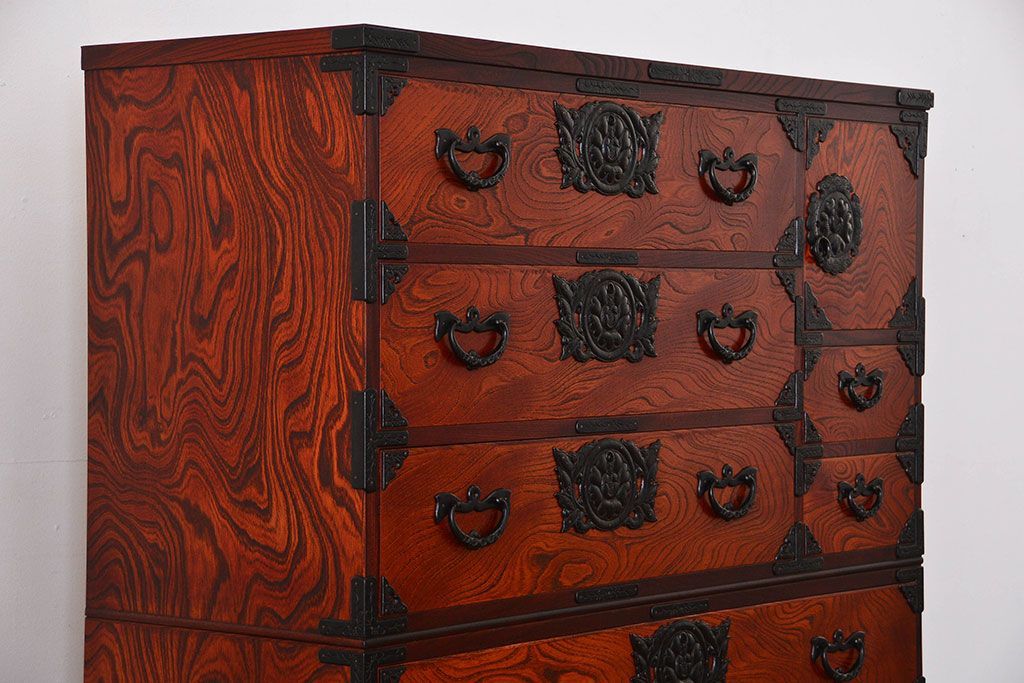 中古 伝統民芸家具 岩谷堂　美品　2段重ね衣装箪笥