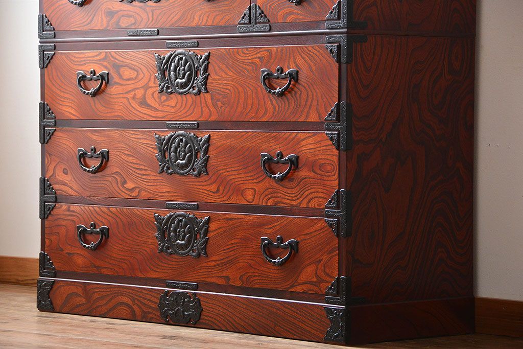 中古 伝統民芸家具 岩谷堂　美品　2段重ね衣装箪笥