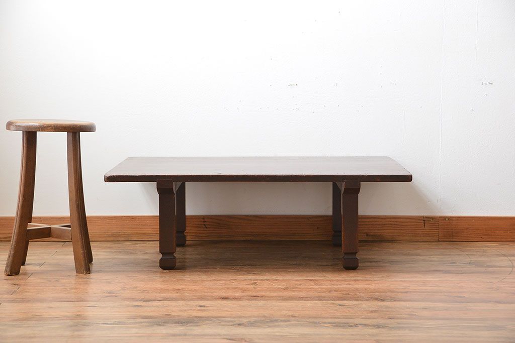 アンティーク家具　和製アンティーク　古い木製のシンプルな座卓(2)