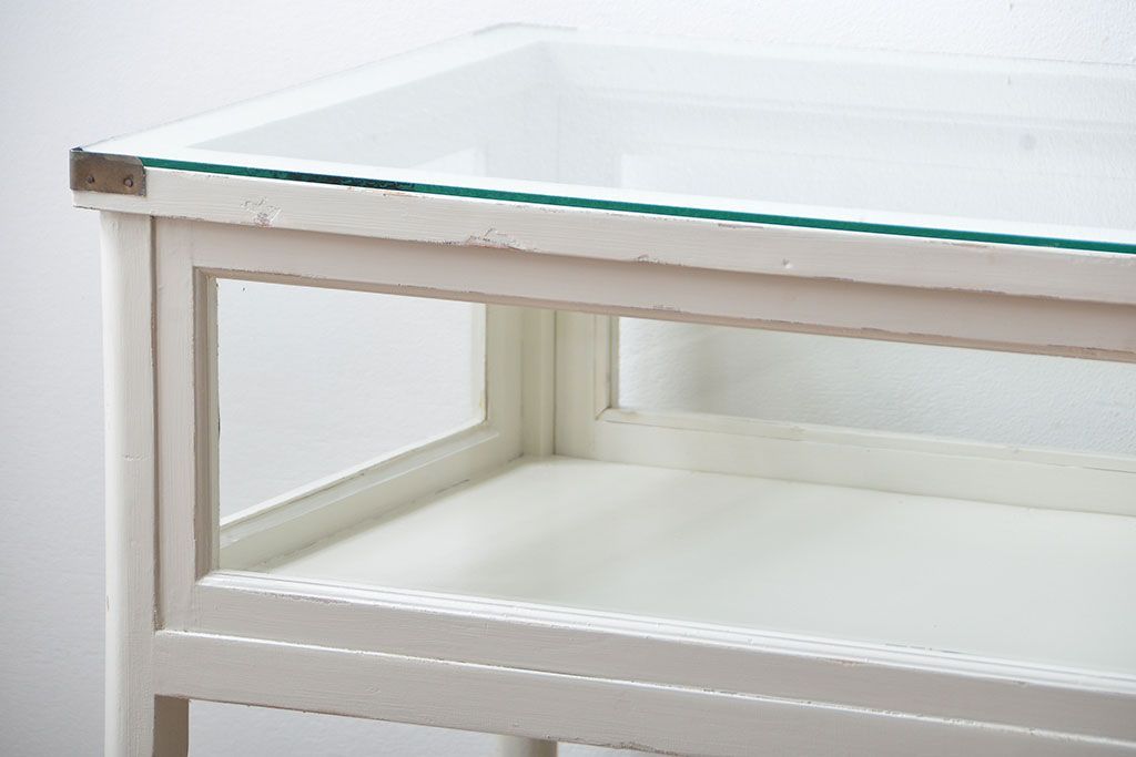 レトロ家具　昭和レトロ　キャスター付き!古いペイントガラスケース