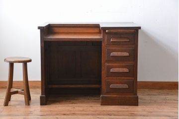 アンティーク家具　和製アンティーク　古いナラ材の重厚で上質な高級片袖机