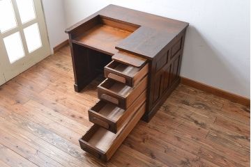 アンティーク家具　和製アンティーク　古いナラ材の重厚で上質な高級片袖机