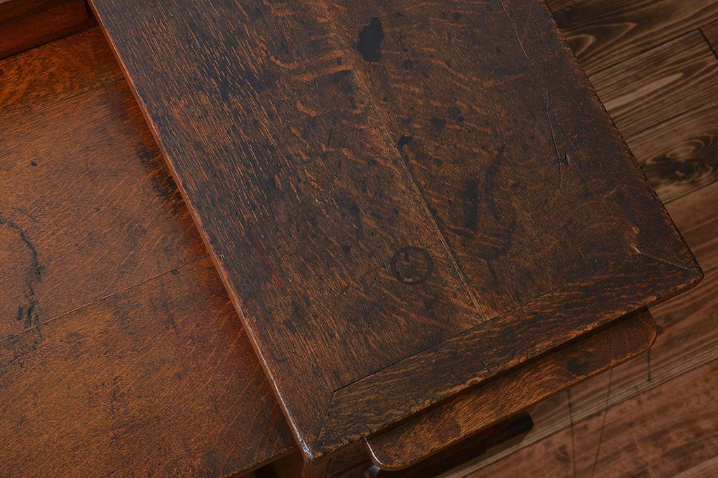 アンティーク家具　和製アンティーク　古いナラ材の重厚で上質な高級片袖机