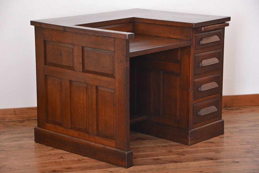 アンティーク家具　和製アンティーク　古いナラ材の重厚で上質な高級片袖机